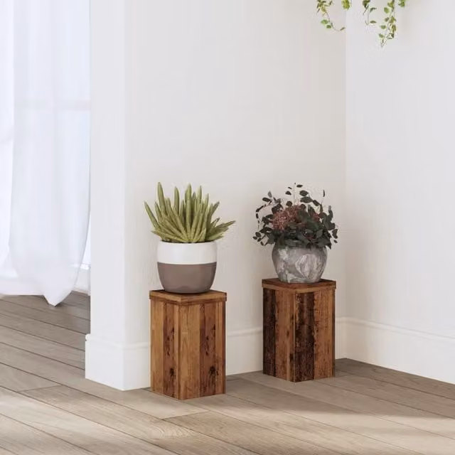 Berkfield Home Set of 2 Square Wooden Tabletop Plant Stands, Brown, W/D/H: 10 x 10 x 18 cm – 1