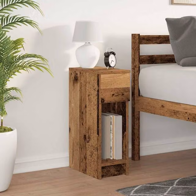 Berkfield Home Durable Bedside Cabinet with Drawer in Brown Old Wood, W/D/H: 20 x 36 x 60 cm – 1