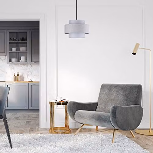 Happy Homewares Modern Grey Fabric Cylinder Pendant Lamp Shade W/D/H: 20 x 20 x 30 cm – 2