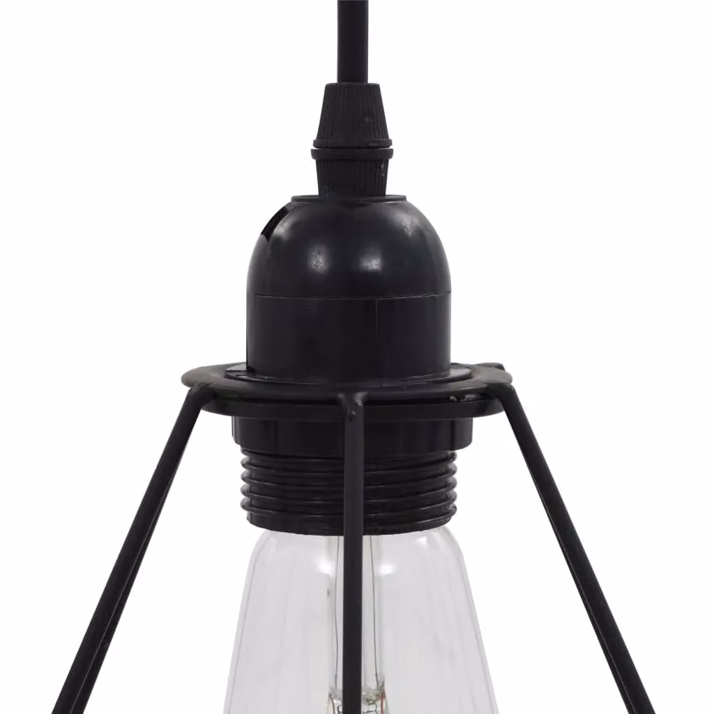Berkfield Home Modern Black Metal Ceiling Lamp with 3 x E27 Bulbs and Height Adjustment – 2