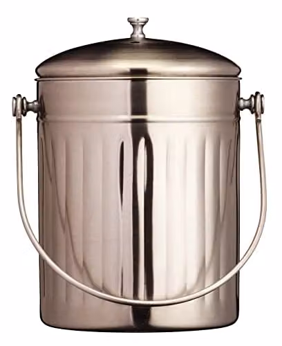 KitchenCraft Stainless Steel Compost Bin in Silver with Odour Filter and Flip Lid, 5 Litres