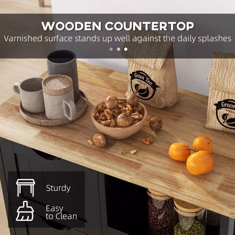 Wyld Haus Compact Rolling Kitchen Island with Black Lacquered Rubberwood Top, 3 Drawers and 2 Shelves, W/D/H: 67.0 x 37.0 x 85.5 cm – 7