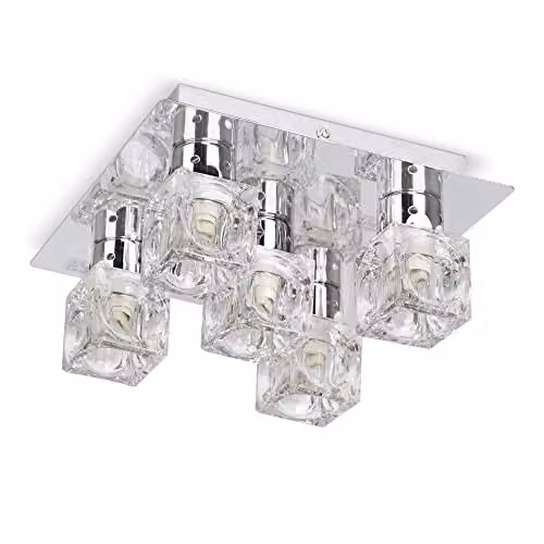 ValueLights Ritz Ice Cube Silver Chrome Semi-Flush Ceiling Light with Transparent Glass