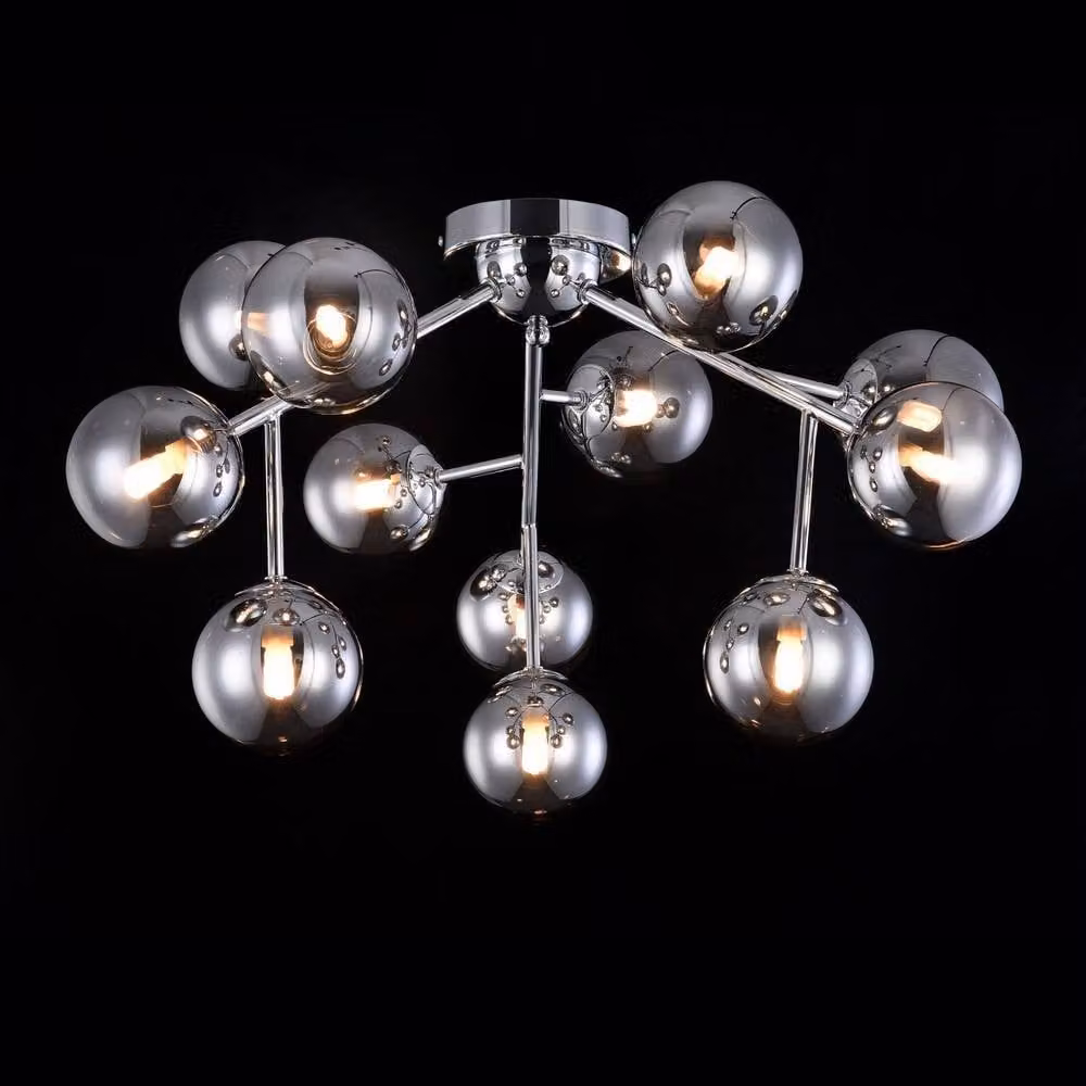 Netlighting Dallas Semi Flush Ceiling Lamp in Chrome and Grey with 12 G9 Lights – 2