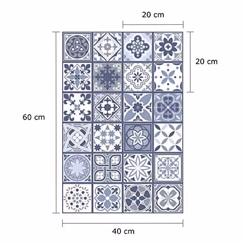 Walplus Lisbon Blue Tiles Removable Self-Adhesive Wall Stickers, 12 pcs, 20 x 20 cm – 3