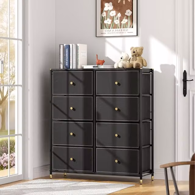 Komore Modern Plastic and Metal Storage Cabinet in Black and Gold, Height: 97.9 cm