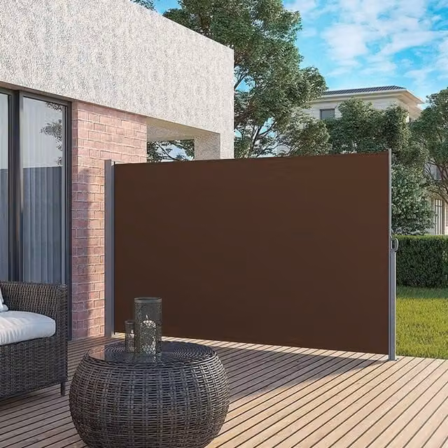 Livingandhome Retractable Garden Fence Side Sunshade Awning in Brown, Height: 160 cm