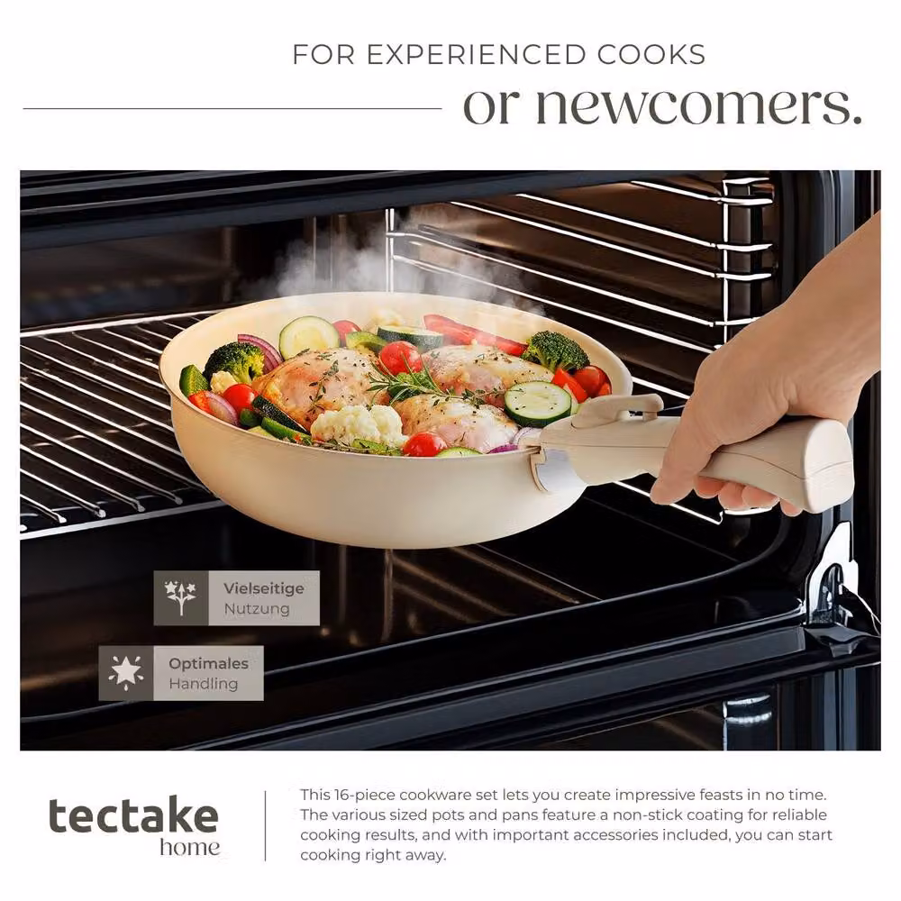 tectake Genoa Pot and Pan Set in White with Ceramic Coating – 6