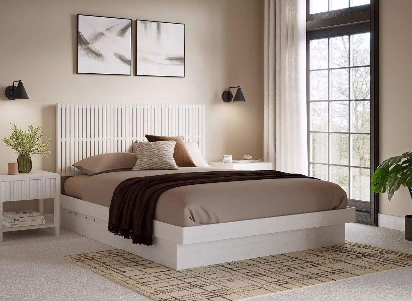 Dreams Hayden Platform Ottoman Bed Frame in Oak and White Fabric