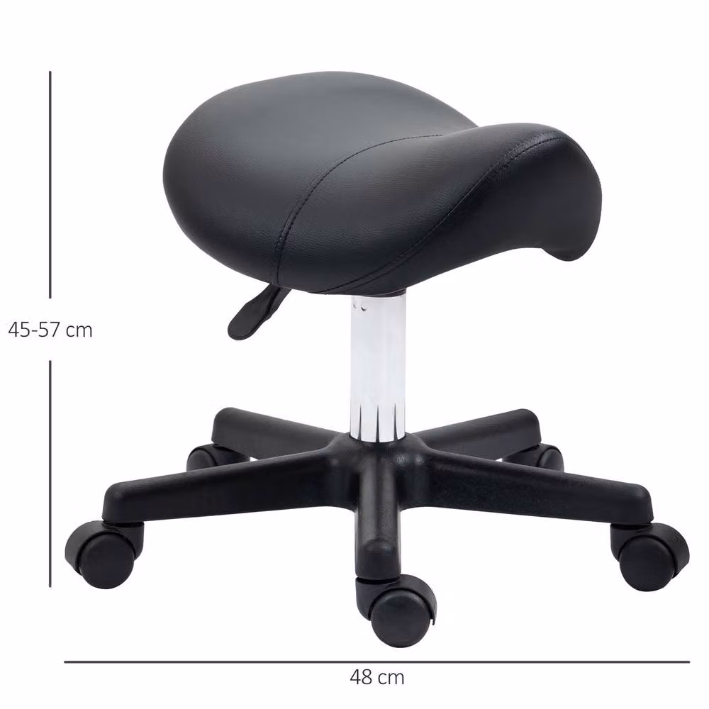 STILVORA Adjustable Rolling Stool with Castors in Black Synthetic Leather – 4