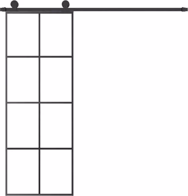 Berkfield Home Sliding Door with Hardware Set in Black, Glass and Aluminium, W: 76 cm, H: 205 cm