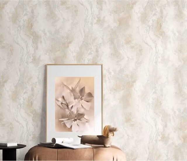 Elle Decoration Cosmic Abstract Embossed Vinyl Wallpaper in Beige