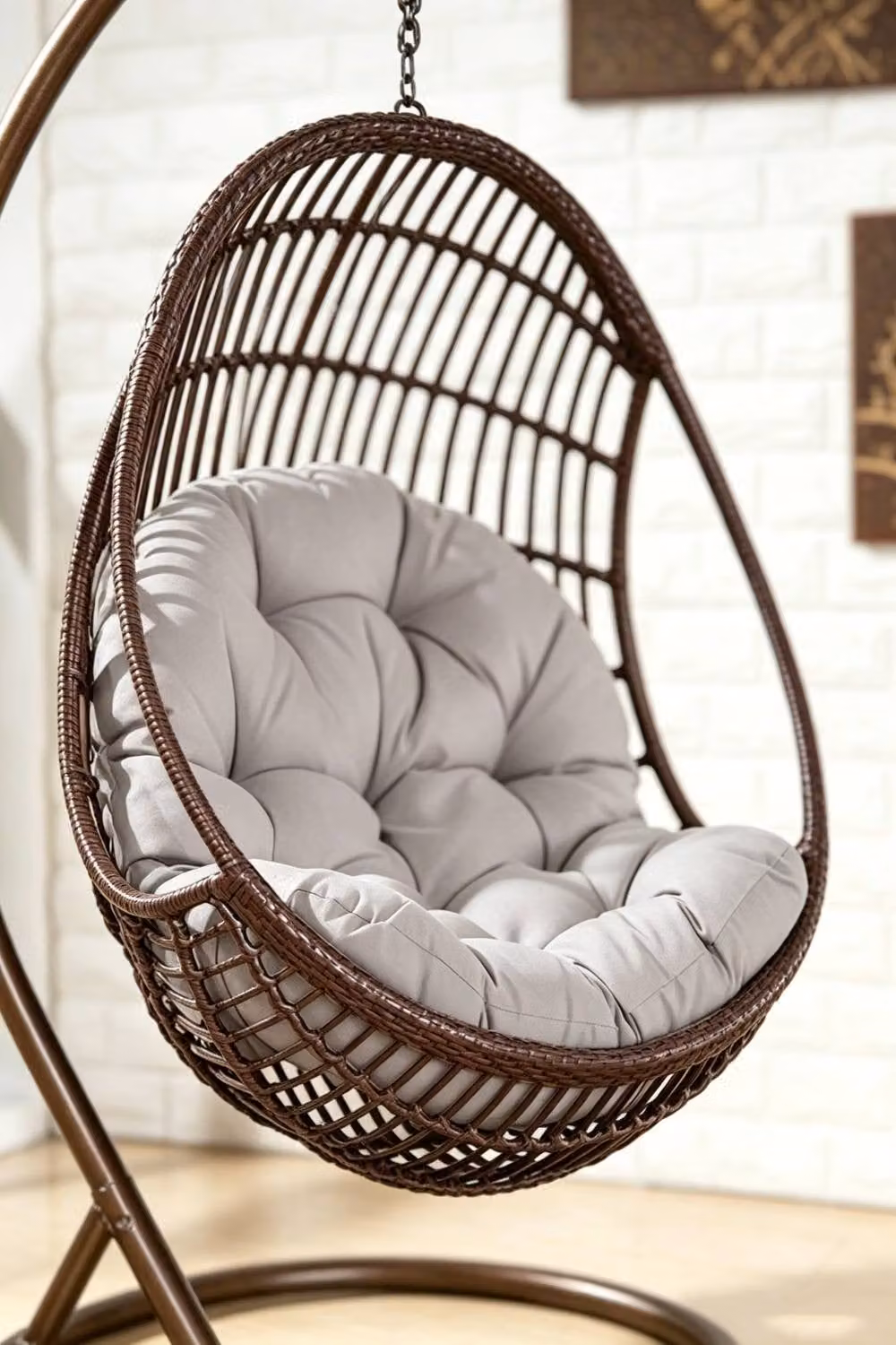 ExtraStar Ergonomic Grey Polyester and Cotton Hanging Egg Chair Cushions for Garden Swing Chairs – 2