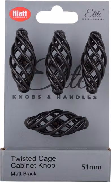 Elite Knobs & Handles Pack of 4 Matt Black Twisted Cage Cabinet Knobs