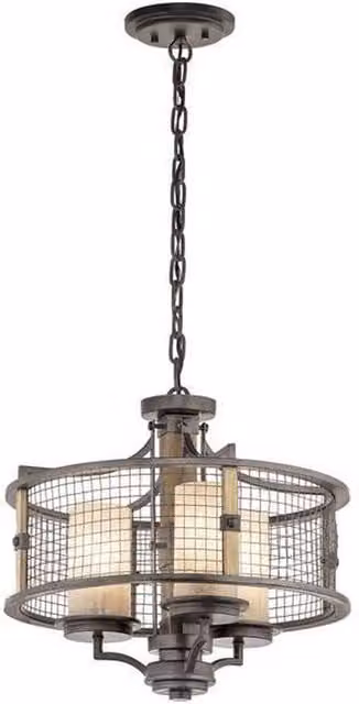 Elstead Mica 3 Light Cylinder Pendant Chandelier in Grey and Black with E27 Metal Fitting