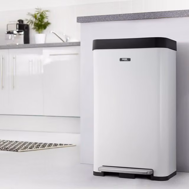 Cooks Professional XL 65L Pedal Bin with Soft Close Lid in White