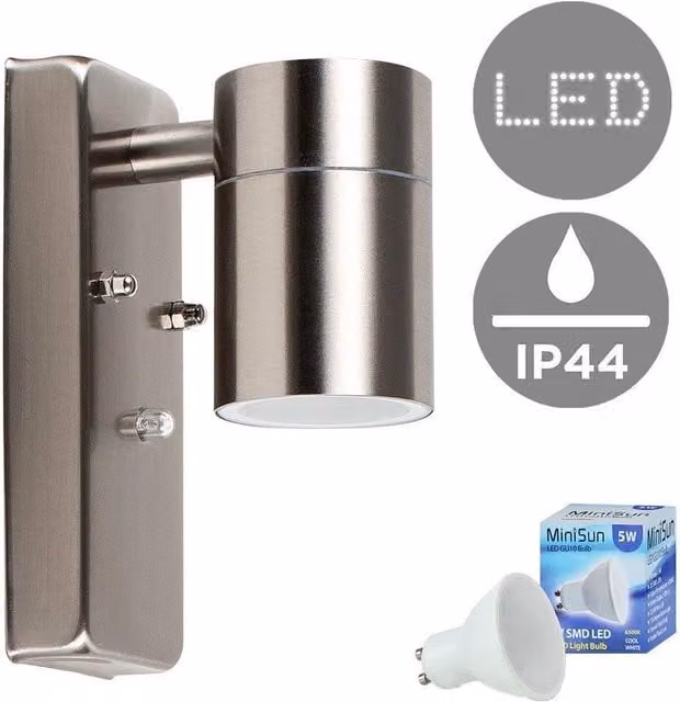 ValueLights Barrow Silver Stainless Steel Dusk to Dawn Sensor Outdoor Wall Light with Cool White LED Bulb IP44 – 1