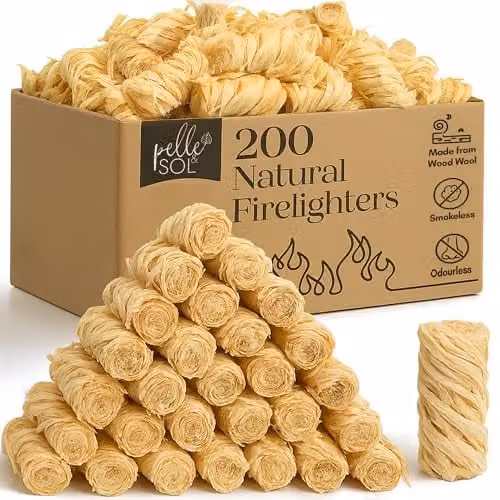 Pelle & Sol Natural Wood Firelighters, 200 Pack, Brown – 1