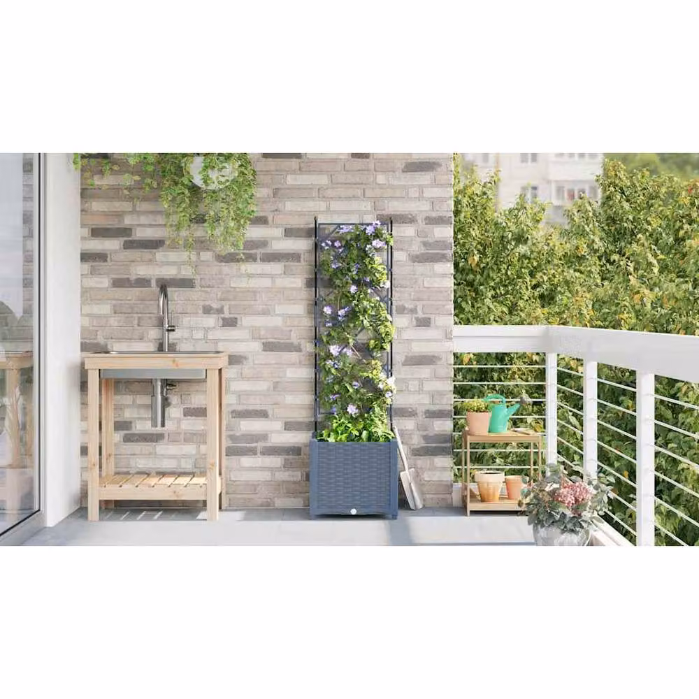 Berkfield Home Garden Planter with Trellis in Grey, W/D/H: 40 x 40 x 143 cm – 3