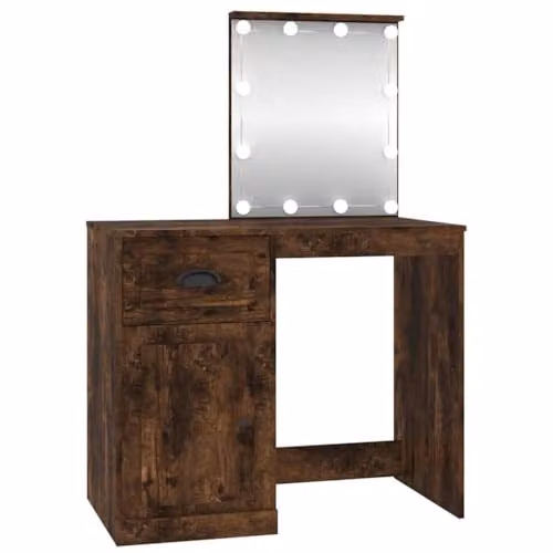 vidaXL Modern Dressing Table with LED Lighting in Brown, W/D/H: 90 x 50 x 132.5 cm – 1