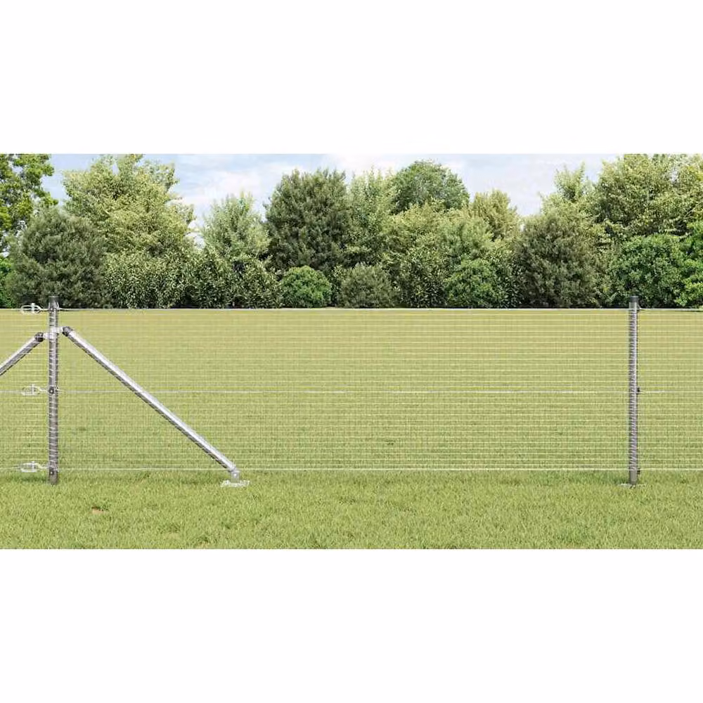 Berkfield Home Modern Welded Wire Fence with 13 Spike Posts, Galvanised Steel, Silver, W: 100 m, H: 0.6 m – 2