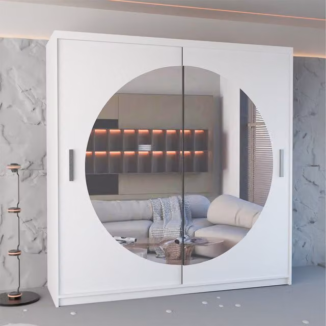 Sliding Wardrobes 4 u Modern Double Door Sliding Wardrobe with Glass Doors and Mirror, Mixed Colours, Width: 203 cm