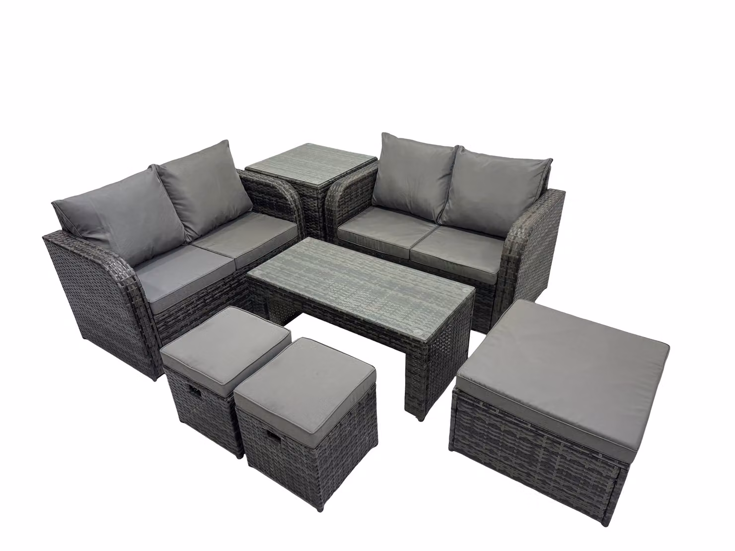 Fimous Garden Modern L-Shape Outdoor Furniture Set in Grey with 2-Seater Sofa, Coffee Table, and Matching Ottoman – 2