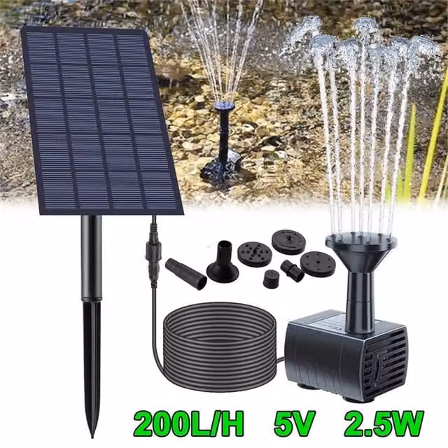 SPETLEK 2.5W Solar Fountain Pump in Black for Garden Ponds, Pools, and Aquariums – 1