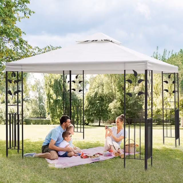 Outsunny Patio Gazebo Canopy in White and Black, W 300 cm x D 300 cm x H 300 cm