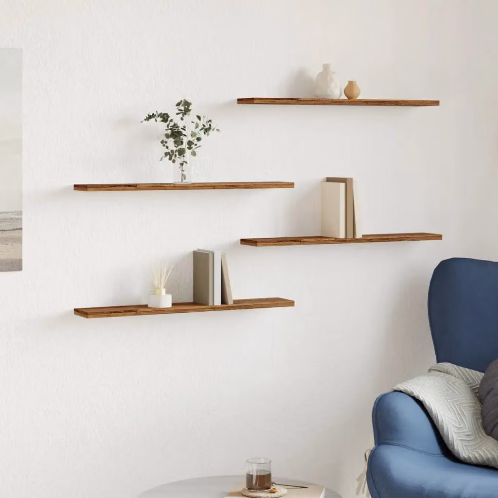 Berkfield Home Set of 4 Rustic Brown Wall Mounted Shelves, W: 60 cm, D: 20 cm, H: 1.5 cm – 2