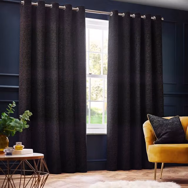 Make it a Home Galaxy Chenille Eyelet Curtains in Black and Gold, Width: 168 cm, Height: 229 cm