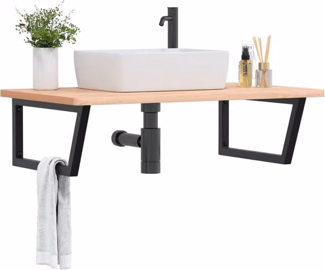 Berkfield Home Wall Mounted Basin Shelf in Brown Beech Wood and Steel