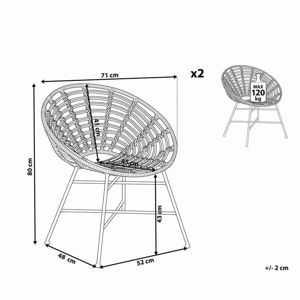 Wyld and Coco Set of 2 Brown PE Rattan Garden Chairs with Boho Geometric Design – 2