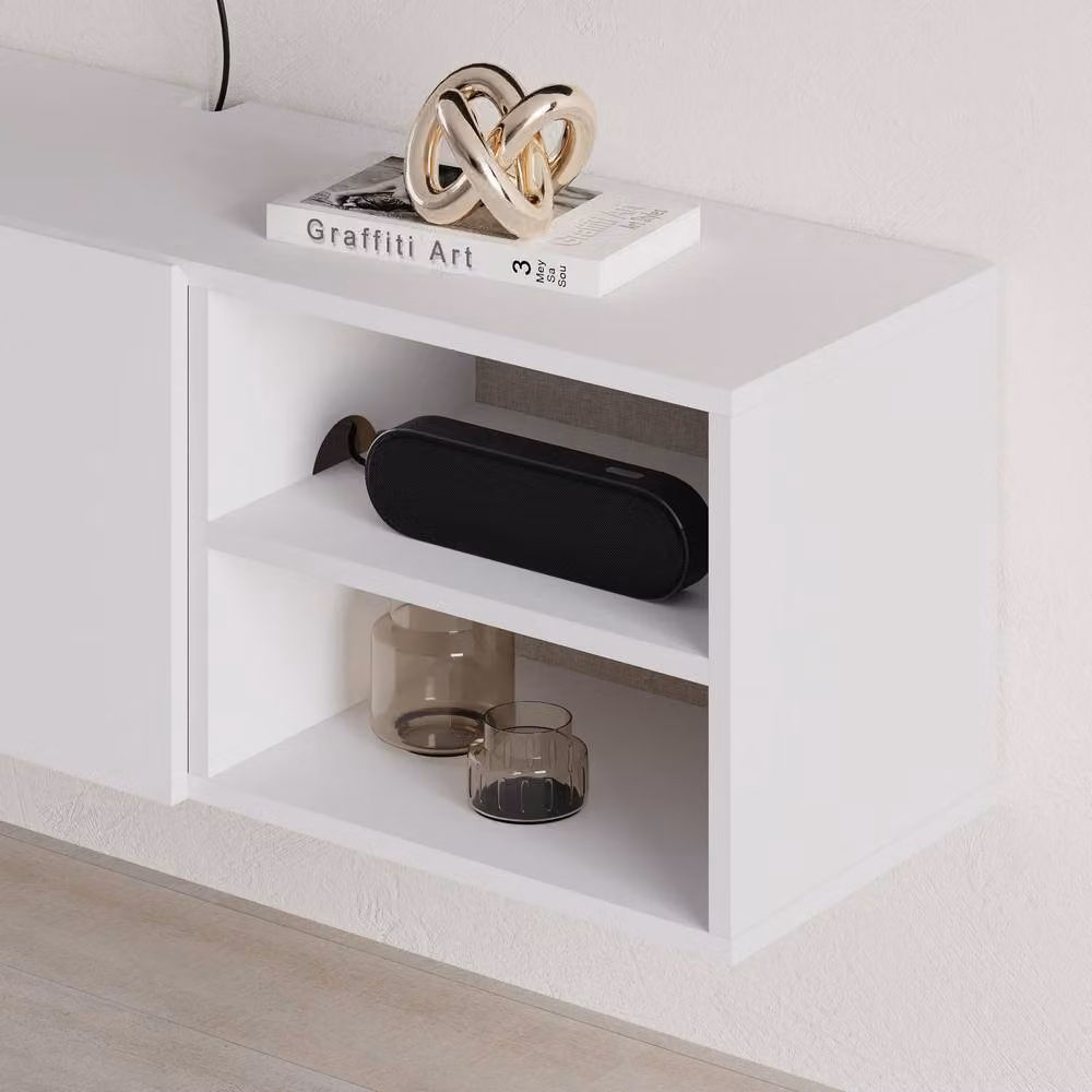 Decortie Conrad Wall-Mounted Floating TV Unit in White with Soft-Close Doors – 3