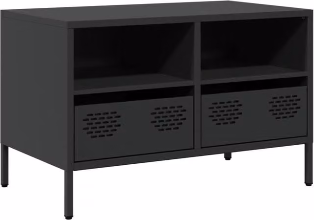 Berkfield Home Industrial TV Cabinet in Black Matt Cold-rolled Steel, W: 68 cm, D: 39 cm, H: 43.5 cm – 1