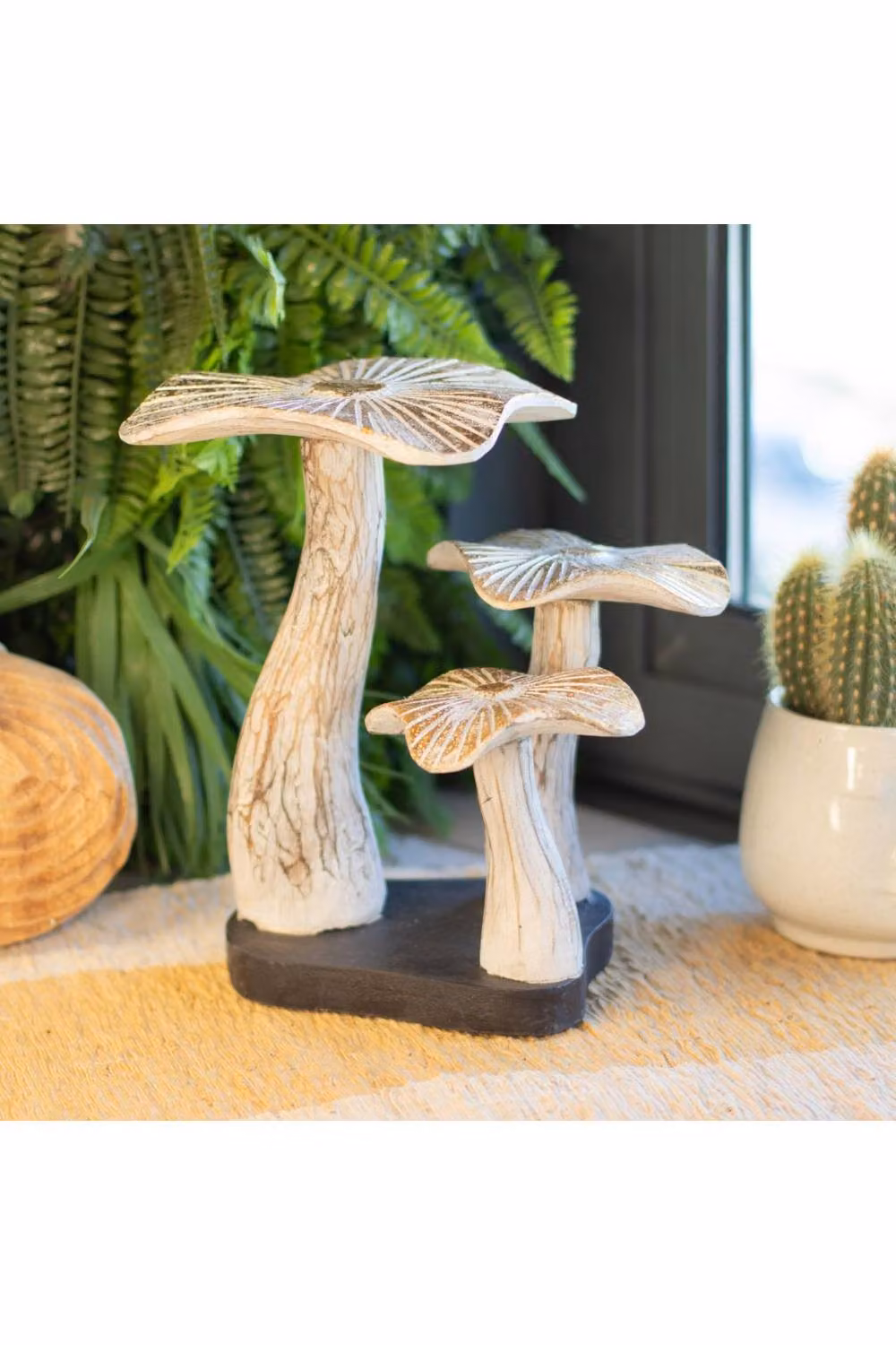 KDMD White and Gold Mushroom Wood Sculpture, 25 cm Height – 2