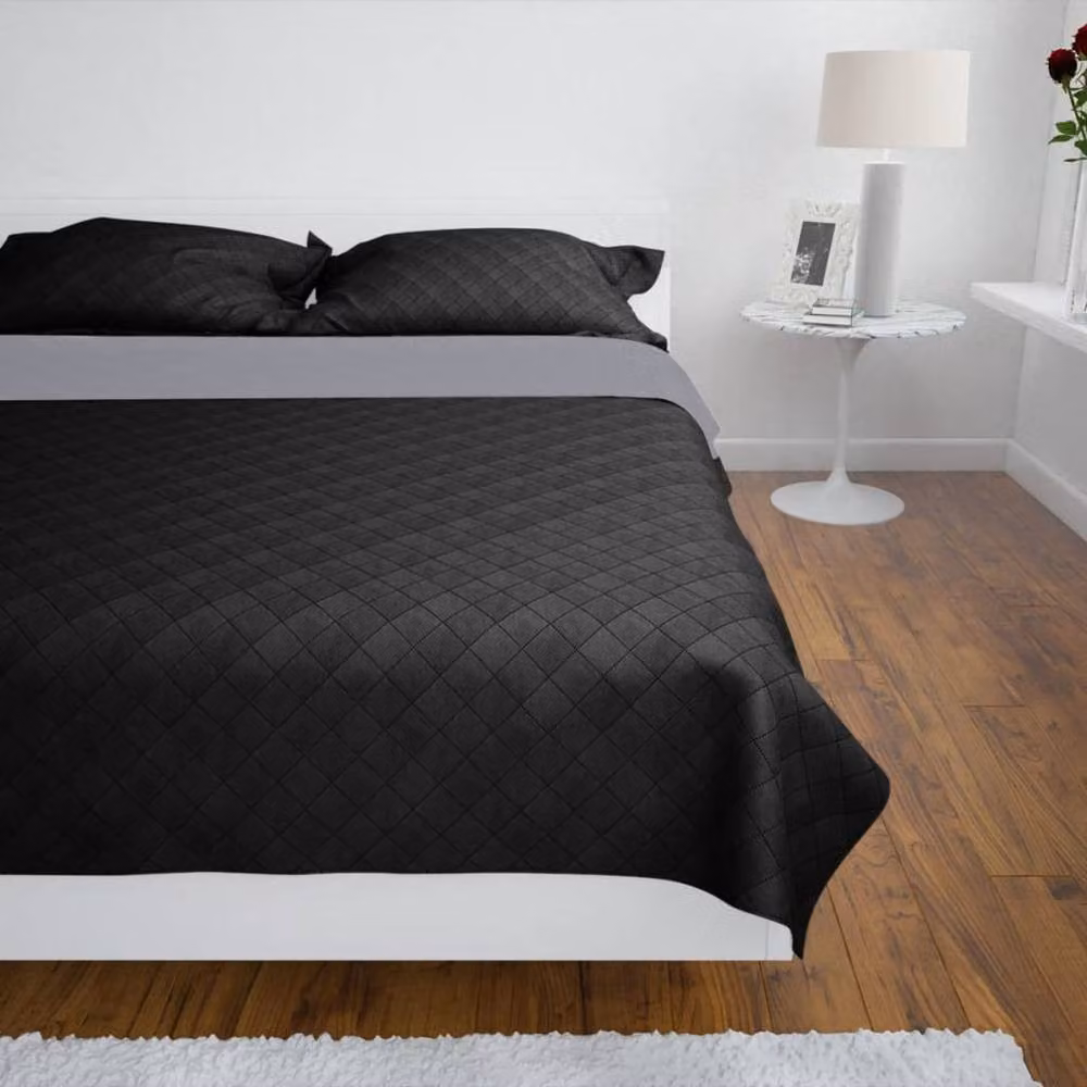 Berkfield Home Reversible Double-sided Quilted Microfibre Bedspread in Black and Grey, W: 230 cm, D: 260 cm – 3