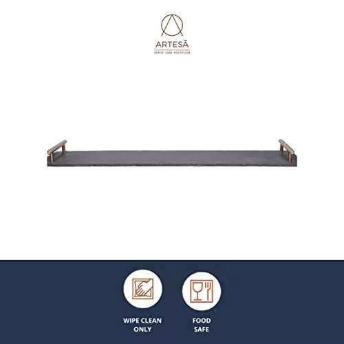 Artesa Black Slate Rectangular Serving Platter with Handles, W: 60 cm, D: 15 cm – 3