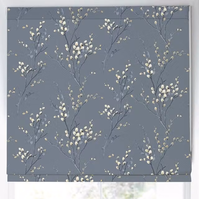 Laura Ashley Pussy Willow Made to Measure Blackout Roman Blind in Dark Seaspray Blue Floral Design
