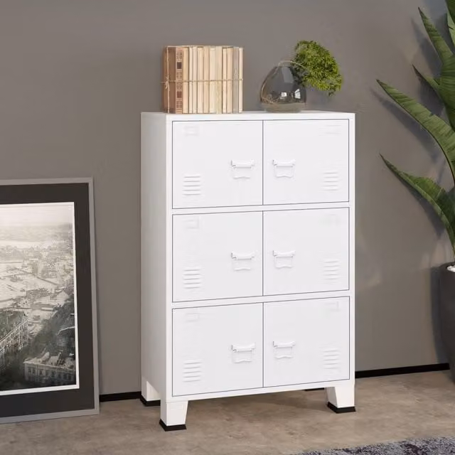 Berkfield Home Industrial Metal Storage Chest in White, W/D/H: 75 x 40 x 115 cm – 1