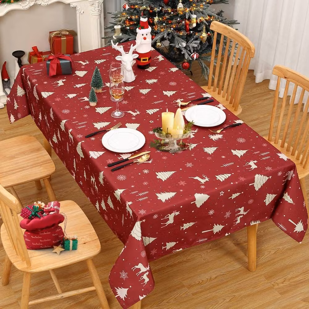London Boutique Red Christmas Tablecloth, Waterproof and Washable Rectangular Polyester Table Cover – 2