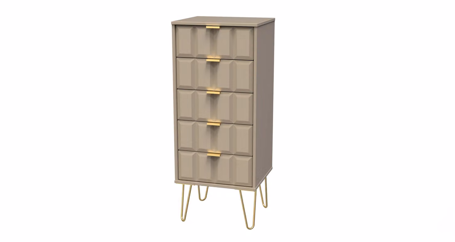 2 U Metro Ready Assembled 5 Drawer Tall Bedside Cabinet in Light Brown – 2