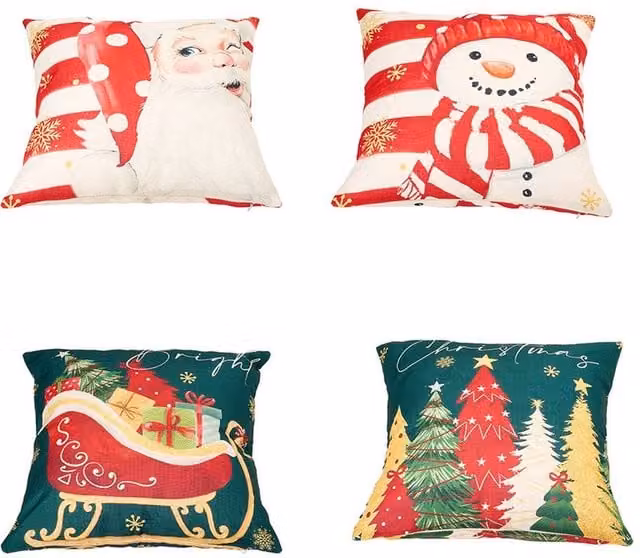 Living and Home Christmas Themed Plush Decorative Square Pillow Case, Multicolour, W/D/H: 45 x 45 x 45 cm