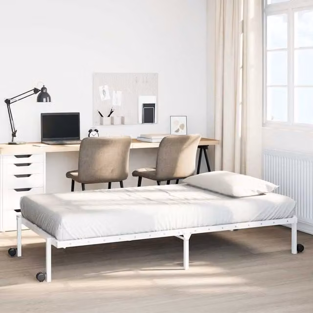 Berkfield Home Foldable Metal Rollaway Bed Frame in White, W: 107 cm x L: 203 cm – 1