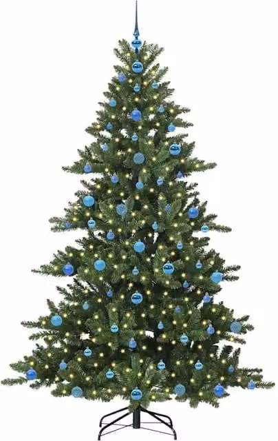 Berkfield Home Elegant Green PVC Artificial Hinged Christmas Tree with 300 Warm White LEDs, Height: 210 cm – 1