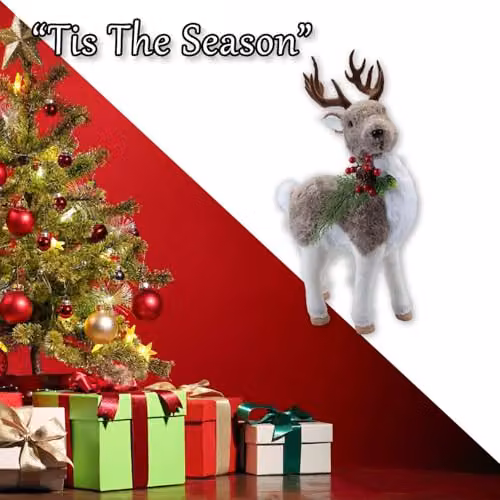 VFM e-Store Christmas Standing Deer Decoration in Grey and White, H 47 cm x W 13 cm x D 13 cm – 6