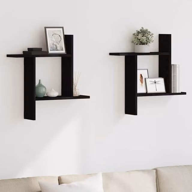 Berkfield Home Set of 2 Black Oak Wall Mounted Shelves, W/D/H: 50 x 12 x 50 cm – 1