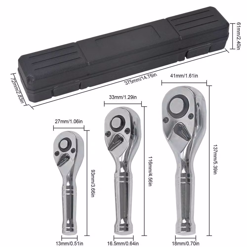 Nordara 3-Piece Stubby Reversible Ratchet Handle Set in Silver – 2