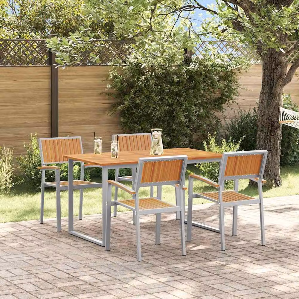 Berkfield Home Modern Garden Dining Set, Grey Steel and Wood, Set of 5 – 2