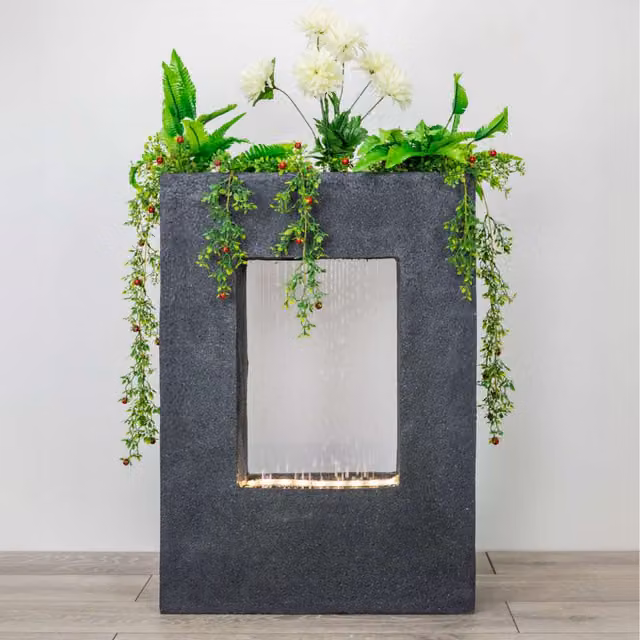 Primrose Milano Rain Water Feature and Integrated Planter with LEDs in Grey